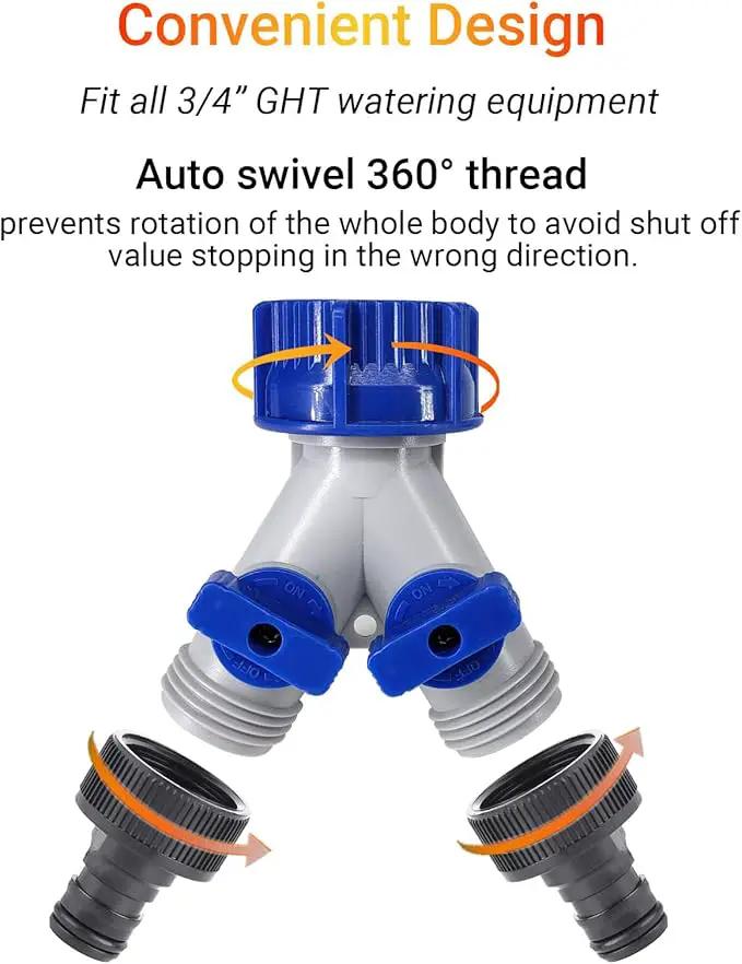 Garden Hose Splitter, 2Pcs 360° 3/4" Plastic Water Hose Splitter 2 Way, Garden Hose Connector with Faucet Watering Shut Off for Landscaping, Gardening, Flower Planting, Irrigation by GreenHaven Gardens