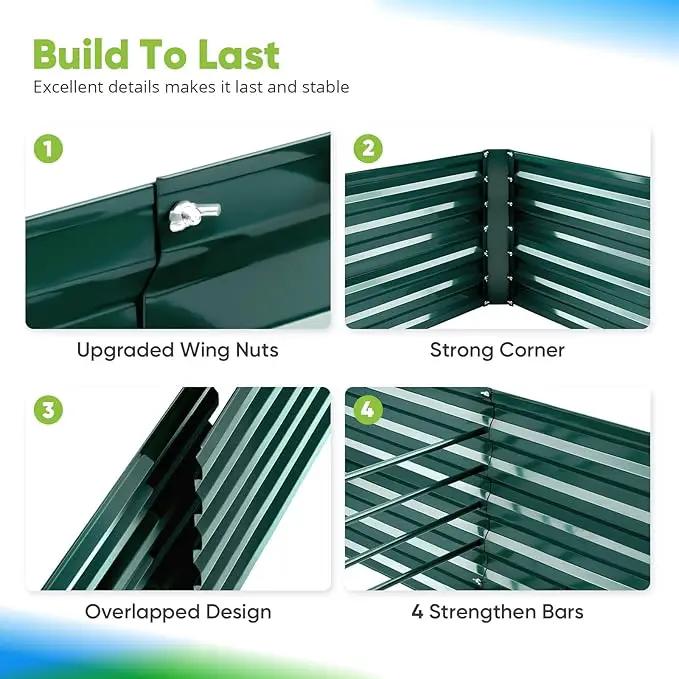 Quictent Galvanized Raised Garden Bed Metal Planter Box Bottomless for Backyard Outdoor, Include 1 pc Tomato Cage, Dark Green, 6x3x2 Ft by GreenHaven Gardens