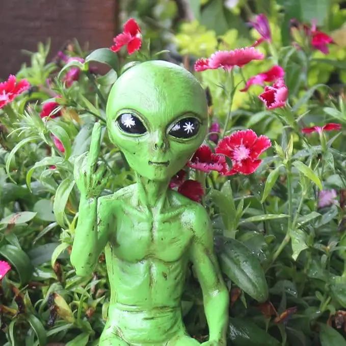 John Bernard & Company Rude Alien Statue “Flipping The Bird” 10″ H Shelf Sitter Extraterrestrial Figurine Funny Home or Garden Decoration (Cosmic Green)… by GreenHaven Gardens