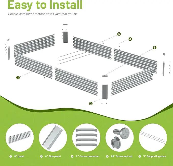 8x4x1ft Galvanized Raised Garden Bed-Outdoor Galvanized Planter Box for Vegetables, Fruits,Herbs, Flowers, Metal Raised Garden Bed kit-Sliver by GreenHaven Gardens
