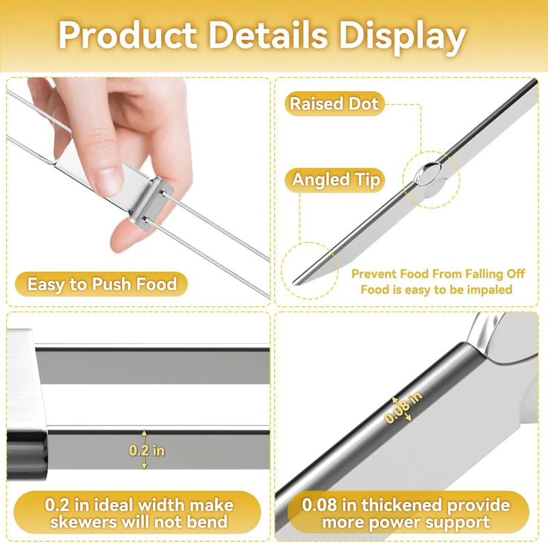 Metal Skewers for Kabobs - 17" 10 Pack Kabob Skewers with Push Bar Double Pronged Anti-Roll Flat BBQ Skewer for Grilling Stainless Steel Reusable Kebab Skewer for Meat Shrimp Chicken Veggie by GreenHaven Gardens