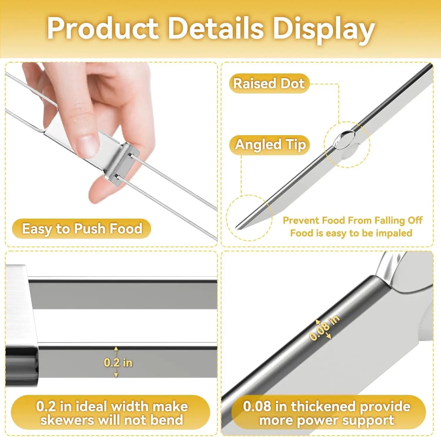 Kabob Skewers - 17" 12 Pack Metal Skewers For Kabobs with Push Bar Double Pronged Anti-Roll Flat BBQ Skewer for Grilling Stainless Steel Reusable Kebab Skewer for Meat Shrimp Chicken Veggie by GreenHaven Gardens