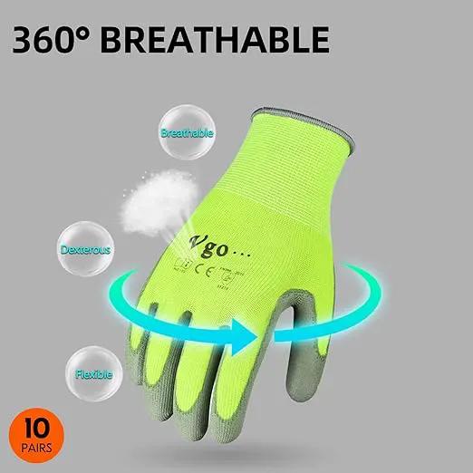 Vgo... 10-Pairs Safety Work Gloves, Gardening Gloves, Polyurethane Coated, Dipping Gloves, Latex Free (Size L, Yellow, PU2103) by GreenHaven Gardens