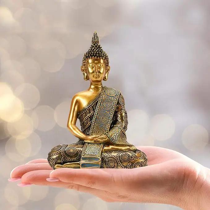 Nacome Meditating Seated Thai Buddha Statue Praying Collectibles Figurines,Zen Garden Buddha Sculpture-Indoor/Outdoor Decor for Home,Porch Yard Art Decoration,polyresin,Gold Buddah,Gift by GreenHaven Gardens