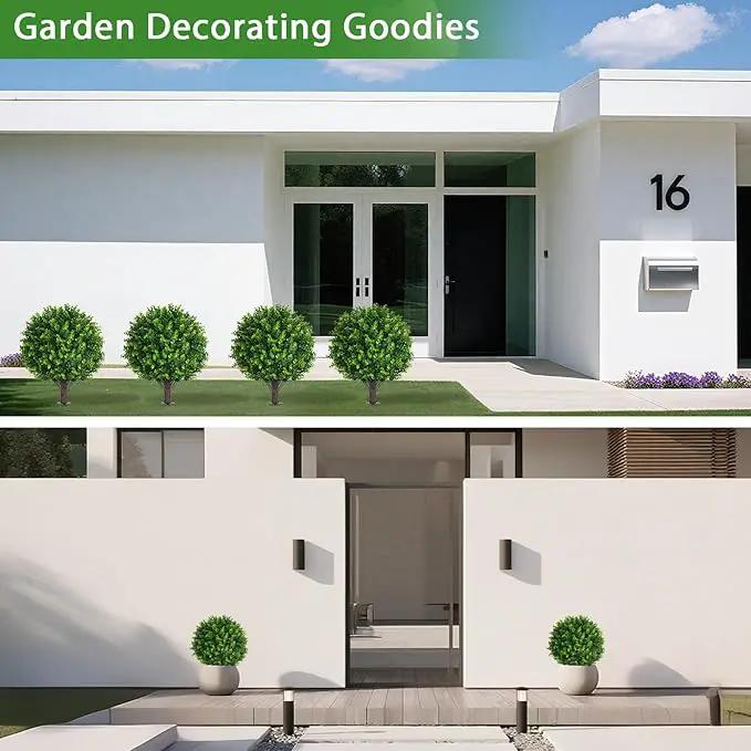 Artificial Eucalyptus Topiary Ball Trees with Ground Spike, Set of 2 UV Resistant Artificial Shrubs, Fake Evergreen Artificial Plant Bushes for Indoor Outdoor Front Porch Garden by GreenHaven Gardens