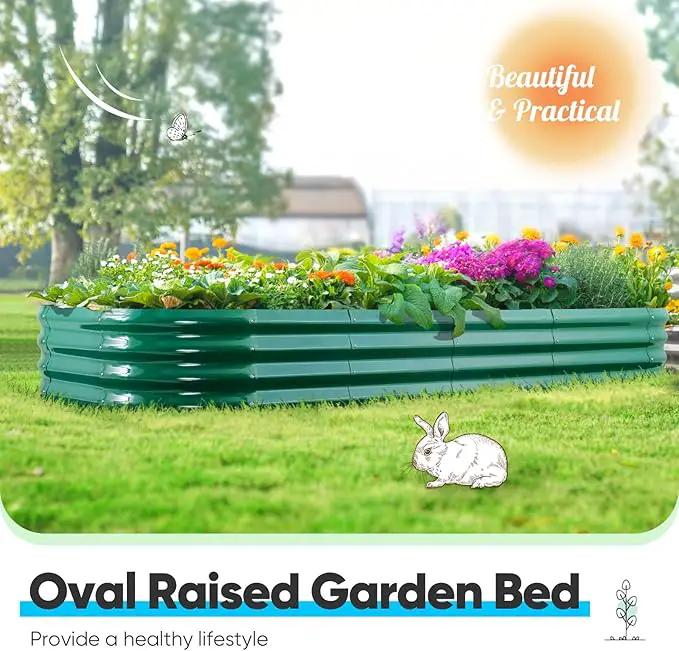 Quictent Raised Garden Bed Kit Oval Galvanized Metal Planter Box for Vegetables Outdoor Backyard, Rubber Strip Edging Included, Dark Green 6x3x2 ft by GreenHaven Gardens