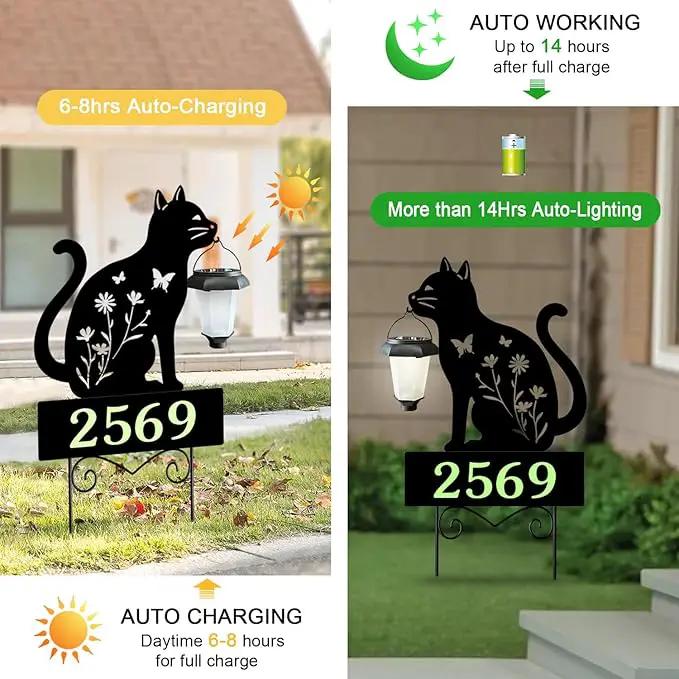 Address Signs for Houses,YY Gardenia Solar Lantern Garden Stake with Glow in the Dark House Numbers-Waterproof Outdoor Yard Sign with Solar Power-Elegant Garden Decor (Cat Black) by GreenHaven Gardens