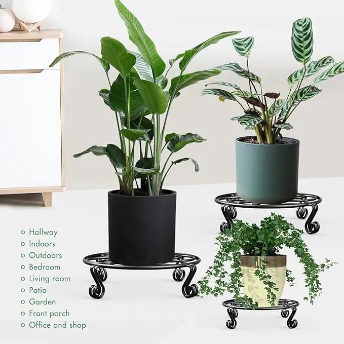 Yimobra 4 Pack Plant Stand for Flower Pot Heavy Duty Potted Holder Indoor Outdoor Metal Rustproof Iron Garden Container Round Supports Rack for Planter (4PC Black 11.8 x 3.1IN) by GreenHaven Gardens