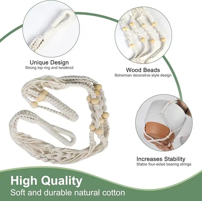 41.5 Inch Macrame Plant Hanger Indoor Outdoor with 12 Inch Flower Pot, Hanging Planter for Plants Holder with Wood Beads for Boho Home Decor (Ivory+White) by GreenHaven Gardens