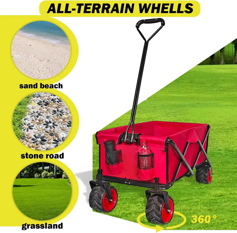 Collapsible Foldable Wagon Cart, Heavy Duty Folding Wagon with Big All-Terrain Beach Wheels, Portable Utility Garden Cart with 330lbs Weight Capacity for Camping Fishing & Outdoor Use by GreenHaven Gardens