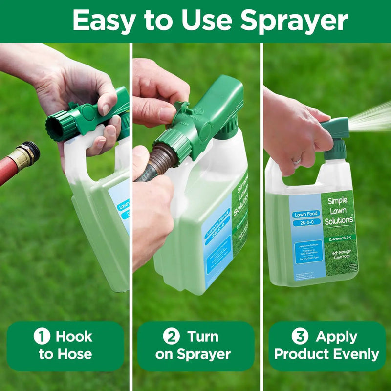 Maximum Green & Growth Fertilizer High Nitrogen 28-0-0 Liquid Lawn Food Spray Spring & Summer- Any Grass Type- Simple Lawn Solutions - Concentrated Quick & Slow Release Attached Sprayer (32 Ounce) by GreenHaven Gardens