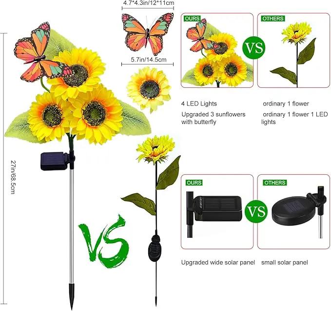 Solar Sunflower Lights Outdoor Garden Lights, 2 Pack Solar Flower Lights with Butterfly Waterproof Garden Decor, Gifts for Mom Grandma, Sunflower Stake Led Lights for Yard Patio Lawn Pathway Outside by GreenHaven Gardens