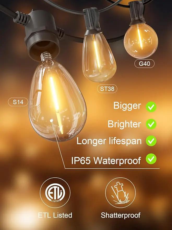 Svater Outdoor String Lights 150 FT, Patio Lights for Outside with Shatterproof Bulbs, IP65 Waterproof Commercial Grade LED Hanging Light for Backyard Bistro Market Cafe, Black by GreenHaven Gardens