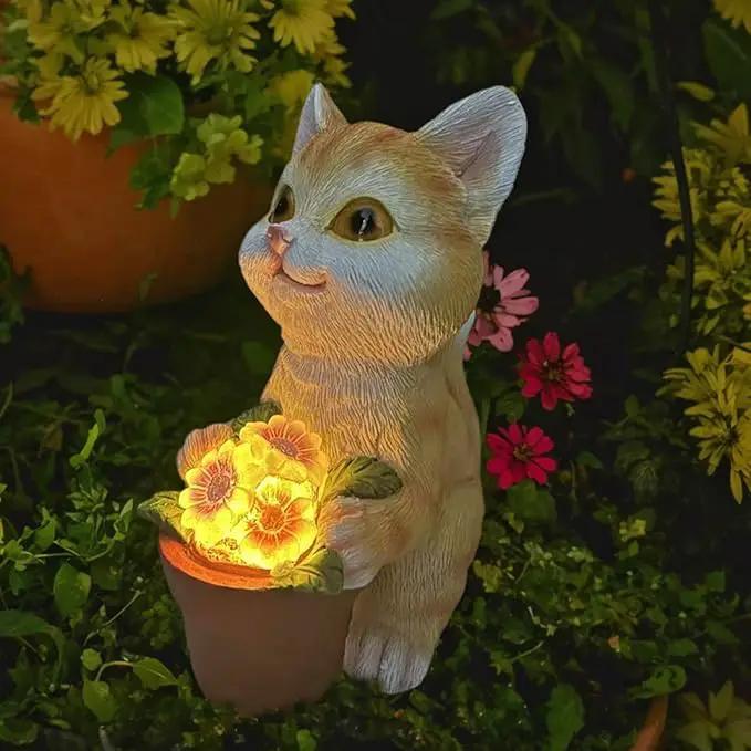 YODY Solar Garden Statues Outdoor Decor- Yard Decorations for Patio, Balcony, Backyard, Lawn Ornaments - Cat Statue with Flower Pot- Unique Cat Lover Gifts for Mom, Grandma, Women by GreenHaven Gardens