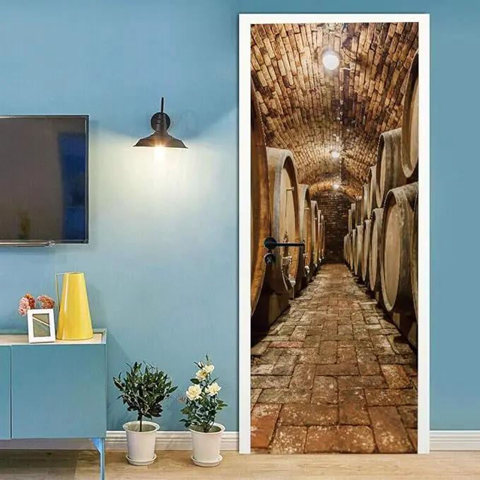 3D Door Stickers Murals Peel and Stick - Wine Cellar - Door Decals Wallpaper Self-Adhesive Removable PVC Waterproof Poster for Bedroom Living Room Decoration 30.3 x 78.7 inch by GreenHaven Gardens