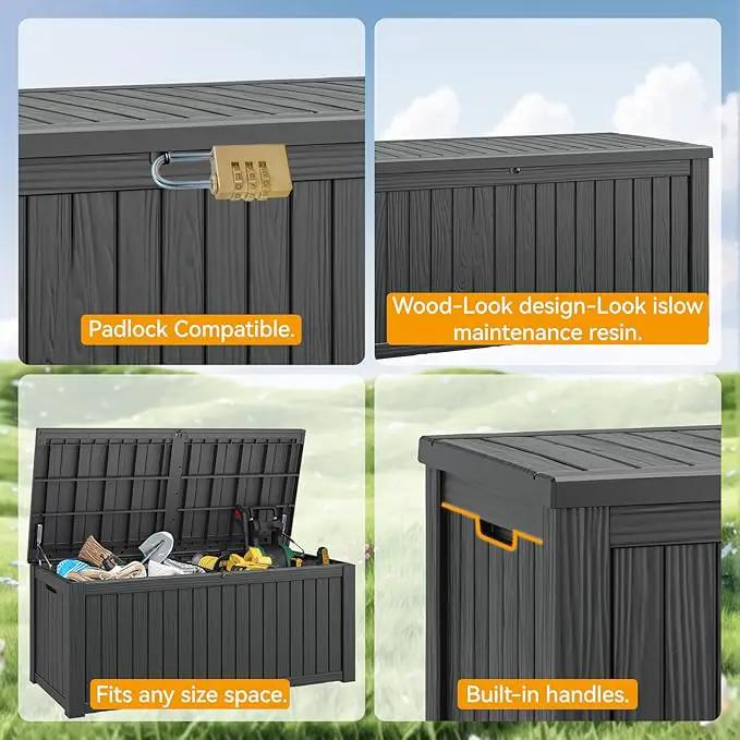 NUNU LAB 180 Gallon Outdoor Storage Box,Large Resin Sturdy Deck Box, Backyard Outside Storage Box Waterproof with Double Wall Panels,Package Delivery Garden Hose Storage Bin Outdoor Tool by GreenHaven Gardens
