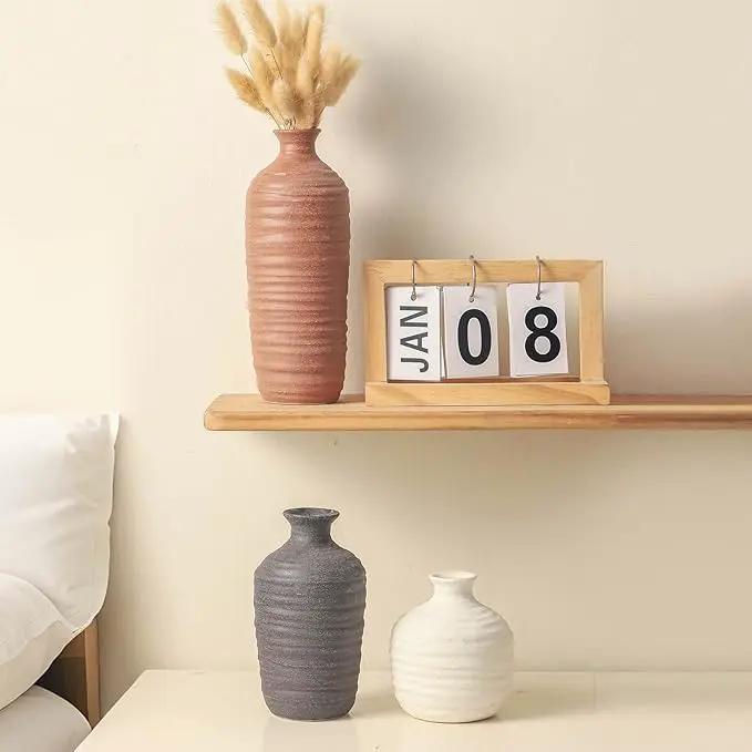 Ceramic Vase Set of 3 Neutral Decorative Vase for Farmhouse, Boho, or Rustic Home Decor Pottery Vases for Pampas Grass Living Room Bedroom Table Mantel Entryway Shelf (01-Brown) by GreenHaven Gardens