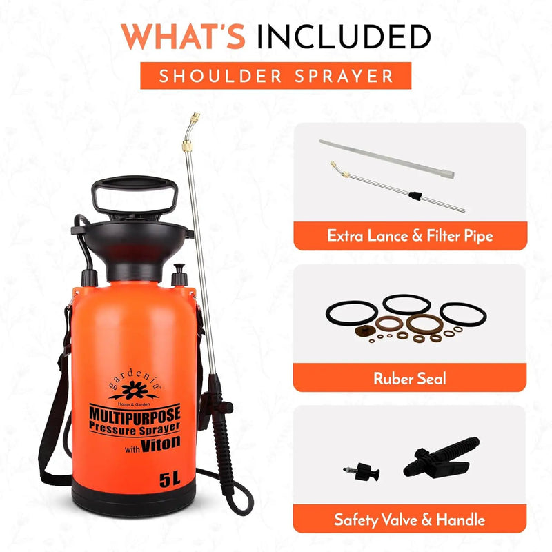 Pump Sprayer Upgraded Garden Sprayer Premium Viton Seals Telescopic Metal Lance & a Complete Set of Spare Parts Pumping Spray Bottle 5L for Watering Lawn Care & Home & Car Cleaning by GreenHaven Gardens