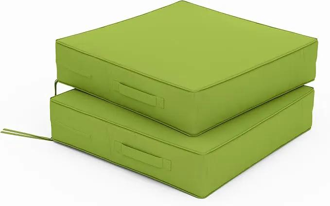 Patio Chair Cushions 19 X 19 X 4 Inch Waterproof Outdoor Seat Cushions for Patio Furniture, Outdoor Sofa Couch Pads with Ties & Handle, Set of 2, Grass Green by GreenHaven Gardens