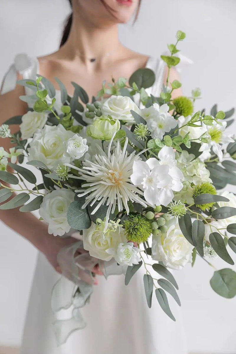 White Artificial Flower Box Set Silk Fake Flowers for DIY Centerpieces Cake Decorations, Wedding Bouquets, Boutonnieres, Home Decor (White Green) by GreenHaven Gardens