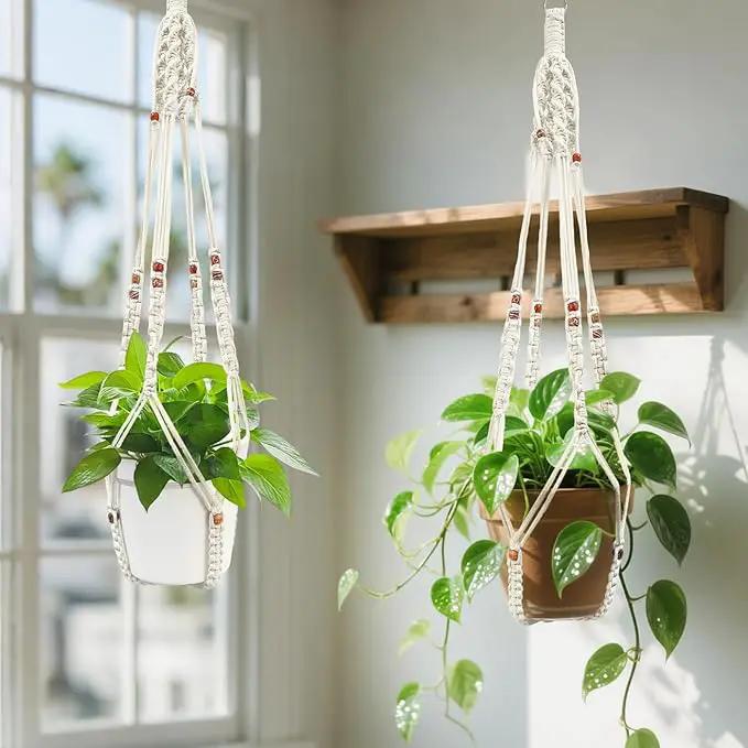 Belit Macrame Plant Hangers Indoor Outdoor 2 Pack Hanging Planters Basket with 2 Hooks Decorative Flower Pots Stand Home Decor by GreenHaven Gardens