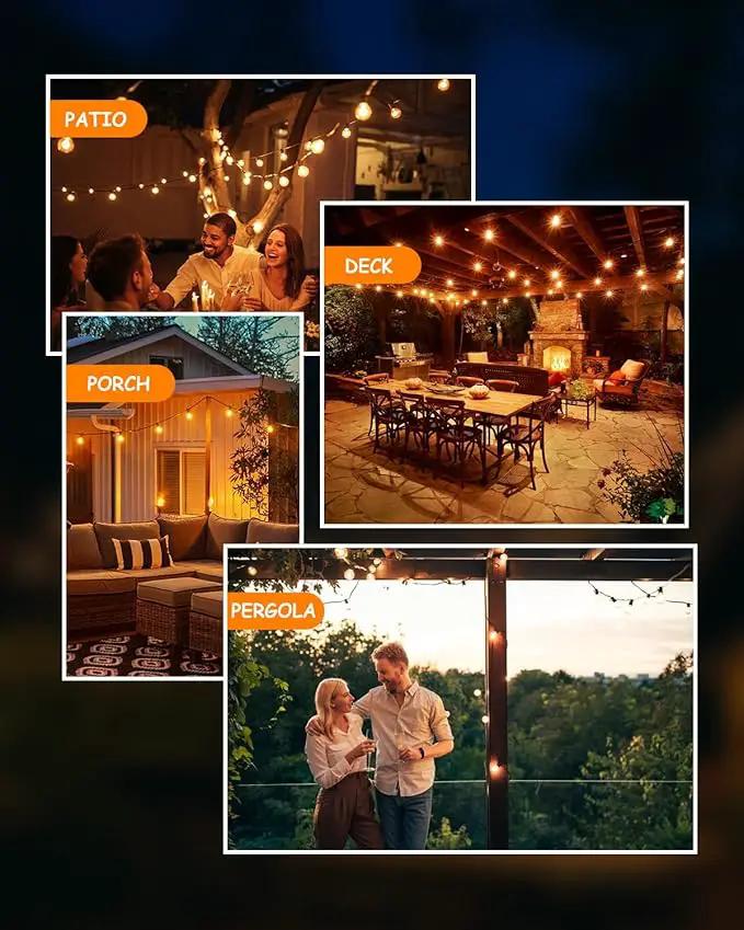 Svater Outdoor String Lights 200 FT, Patio Lights with 104 Shatterproof LED Bulbs, Commercial Grade Waterproof Plastic Hanging Light for Bistro Backyard Cafe Market, Warm White 2700K (2 X 100 FT) by GreenHaven Gardens