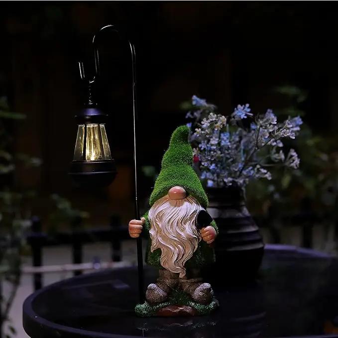 Flocked Garden Gnome Statue, Large Outdoor Gnome with Solar Lights, Funny Garden Figurines for Outdoor Home Yard Decor (15.8 Inch Tall) by GreenHaven Gardens