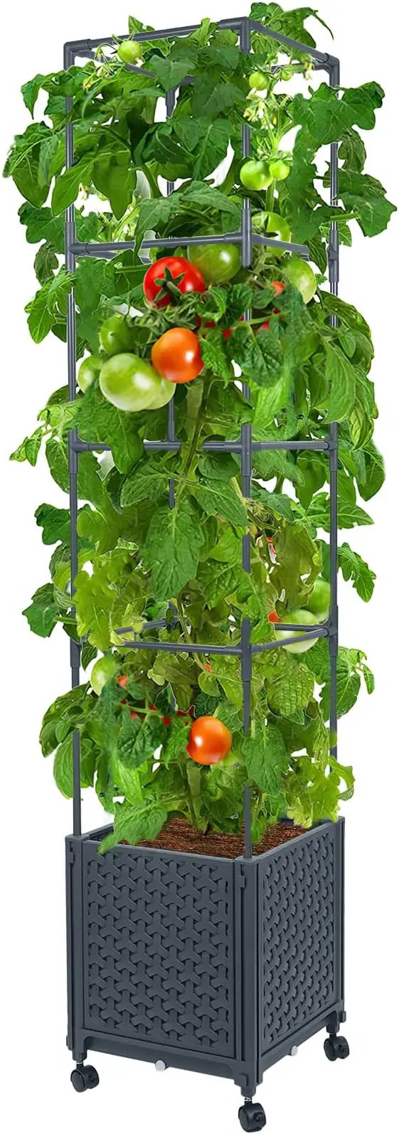 LINEX Raised Garden Bed Planter Box with Trellis, 56.7” Tomato Planters for Climbing Plants Vegetable Vine Flowers Outdoor Patio, Tomatoes Cage w/Self-Watering & Wheels by GreenHaven Gardens