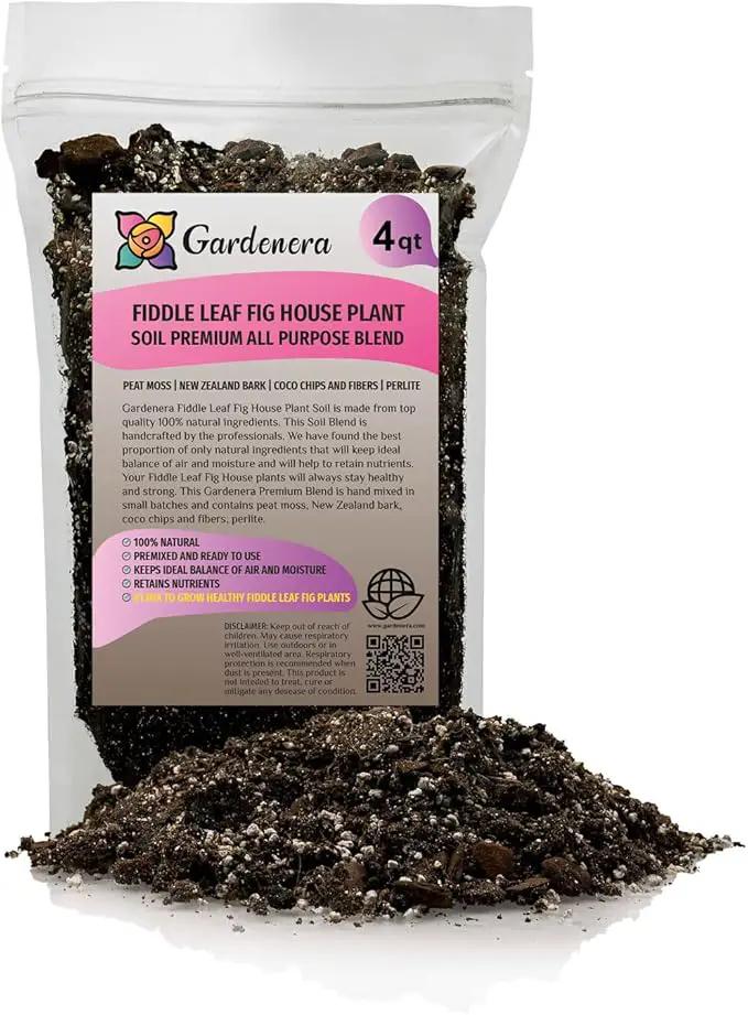 Fiddle Leaf Fig House Plant Soil Premium All Purpose Blend - Peat Moss, New Zealand Bark, Coco Chips and Fibers, Perlite - 4 Quart Bag by GreenHaven Gardens