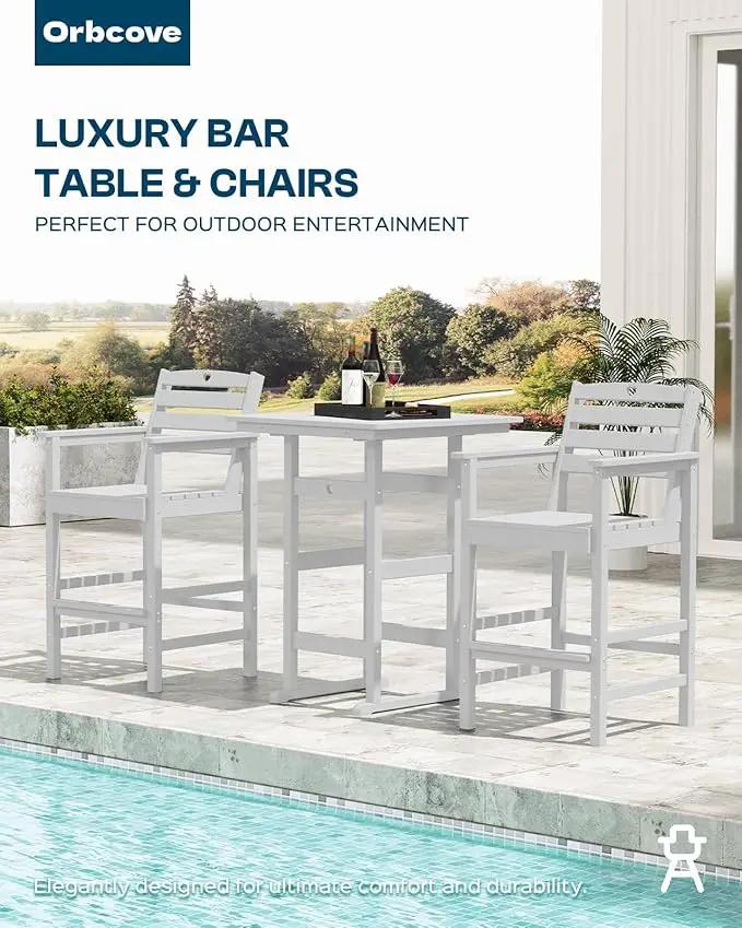 Tall Adirondack Chairs Set of 4, HDPE Wood Balcony Adirondack Chairs Set with Heart Cutout Design, Weather-Resistant Bar Height Furniture for Deck, Porch, Pool (White) by GreenHaven Gardens