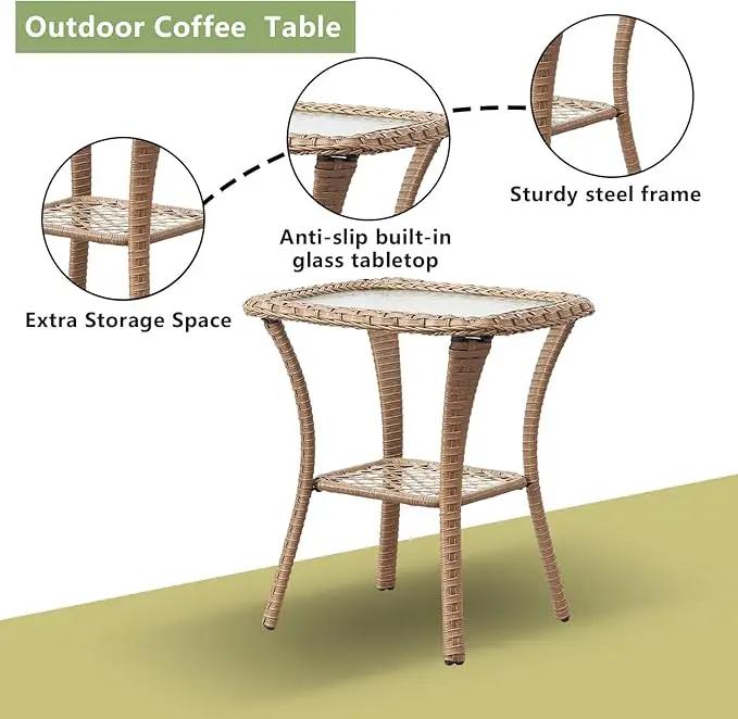Outdoor Wicker Patio Furniture Set - 6 Piece Rattan Patio Conversation Set with 2 Rocking Swivel Chairs,2 Ottomans,1 Sofa and 1 Side Table for Porch Deck Backyard Garden(Yellow/Beige) by GreenHaven Gardens