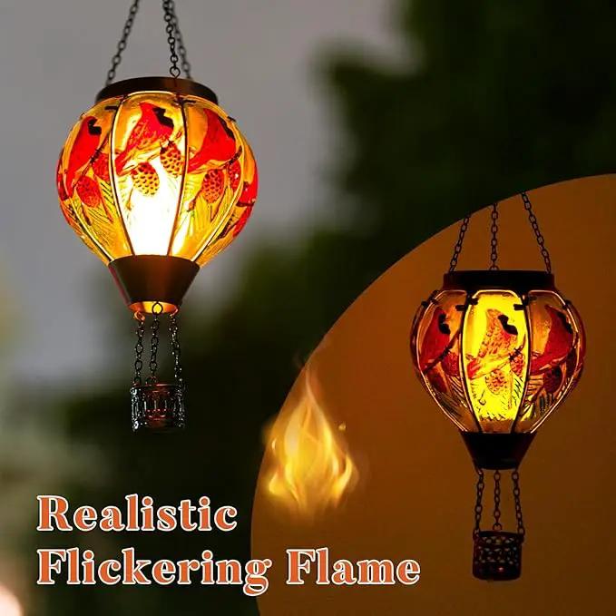 Cardinal Solar Hot Air Balloon Lantern with Flame, Glass Hot Air Balloon Solar Lantern Outdoor Waterproof, Hanging Hot Air Balloon Solar Light, Cardinal Gifts for Mom Woman Christmas by GreenHaven Gardens