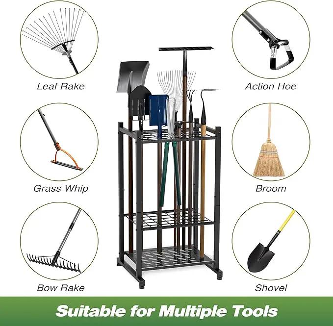 Garden Tool Organizer, Yard Tool Tower Rack for Garage Organization and Storage, Up to 35 Long-Handled Tools/Rakes/Brooms, Heavy Duty Steel Garden Tool Stand for Shed, Outdoor, Black by GreenHaven Gardens