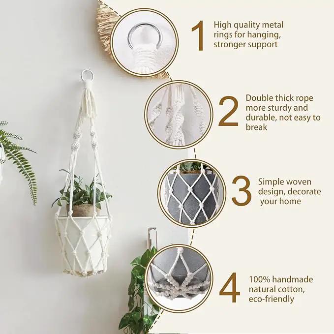 Artilady Macrame Plant Hanger Large Hanging Planter for Indoor Plants Holder White Cotton Rope Hanging Plant Basket Handmade Outdoor Window Boho Plant Wall Decor by GreenHaven Gardens