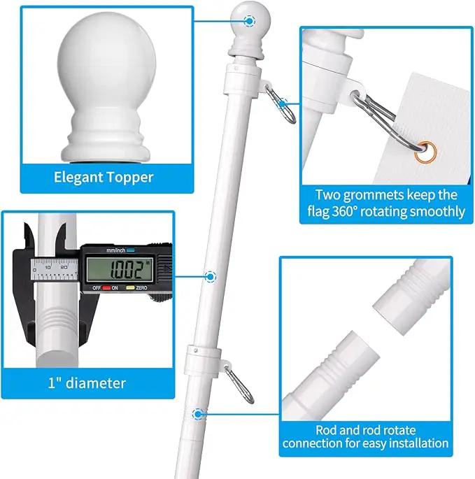 ZMTECH 2 Pcs 6 FT Flag Pole with Solar Light - Adjustable Bracket, Stainless Steel Flag Poles for Outside House, Tangle Free Flag Pole Holder Kit for American Flag (Without Flag, White) by GreenHaven Gardens