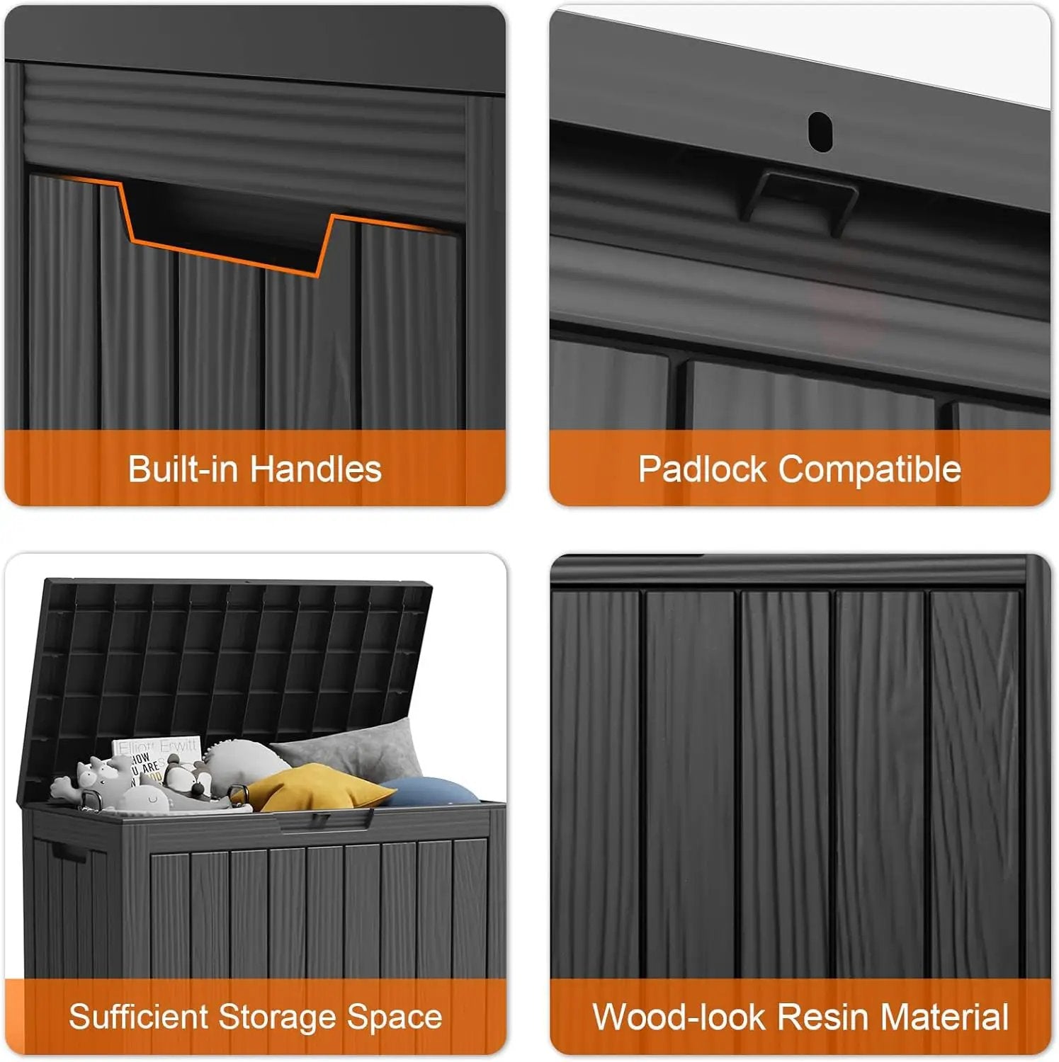 45 Gallon Resin Deck Box, Lockable Patio Outdoor Storage Box for Furniture, Garden Tools and Tools Storage, Waterproof Outside Storage Boxes - Black by GreenHaven Gardens