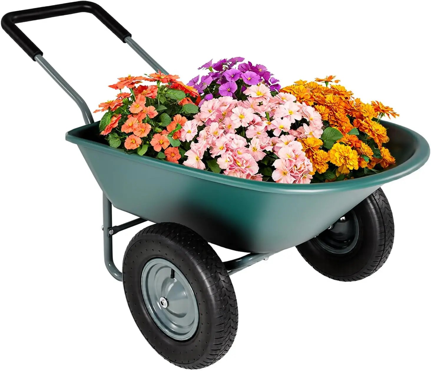 Upgrade 2 Wheel Wheelbarrow, Yard Cart with Padded Handlebar, 14 Inch Pneumatic Tires for High Stability, Ideal for Moving Soil, Plant Shrub, Gardening Tool, Easy Assembly by GreenHaven Gardens