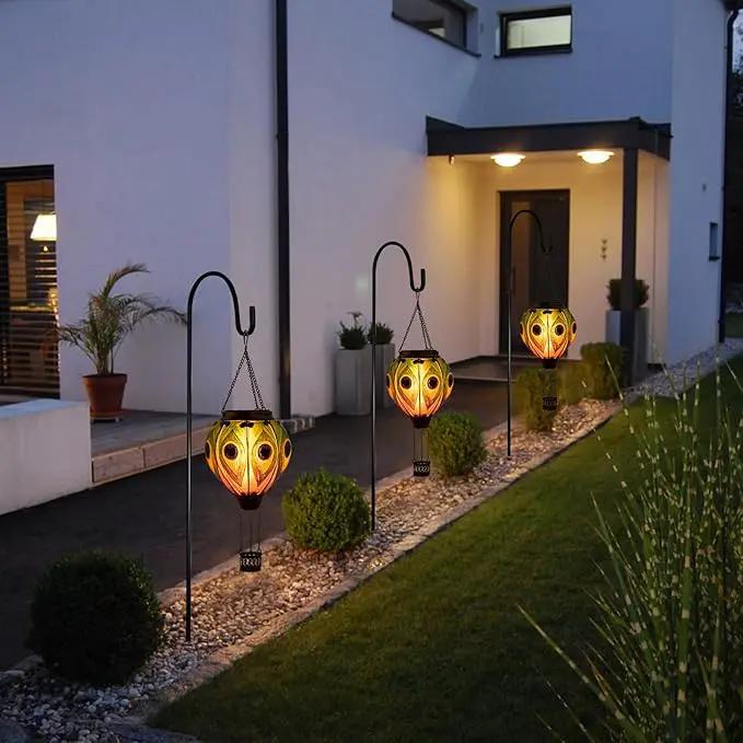 Peacock Hot Air Balloon Hanging Solar Lantern Lights, Flickering Flame Solar LED Candle Lights Outdoor Garden Decorative Metal & Glass Waterproof Lanterns for Yard Patio Farmhouse Decoration by GreenHaven Gardens
