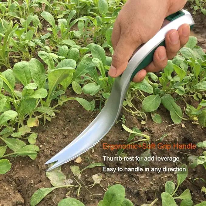 One-Piece Aluminum Gardening Weed Tools, Hand Garden Weeder Tool, Ergonomic Handle Best Weeding Tool, Weed Pull Tool with Serrated Edge, Grass Removal Tool by GreenHaven Gardens