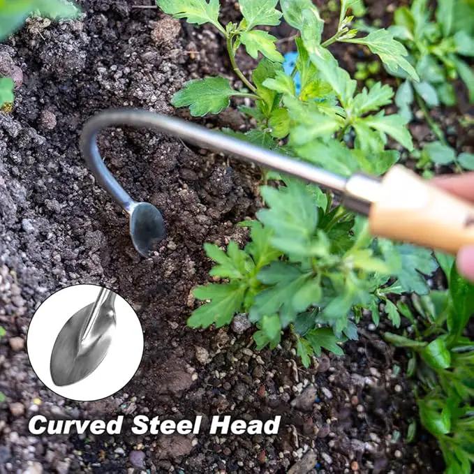 Berry&Bird Weed Puller Tool, Crack Weeder Cultivator Garden Hand Tools, Durable Curved Head Hook & Wooden Handle, Garden Digging, Edging, Planting Remover Tool for Patio Lawn Yard Moss Terrace Paving by GreenHaven Gardens