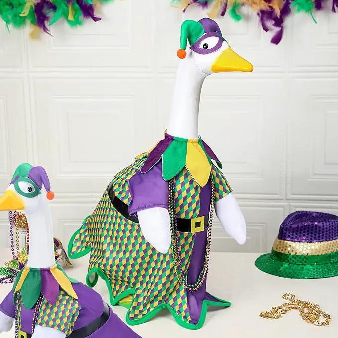 Mardi Gras Jester Outfit Goose Clothes for 23 High Cement or Plastic Lawn Porch Lawn Garden Goose Costume Clothing by GreenHaven Gardens