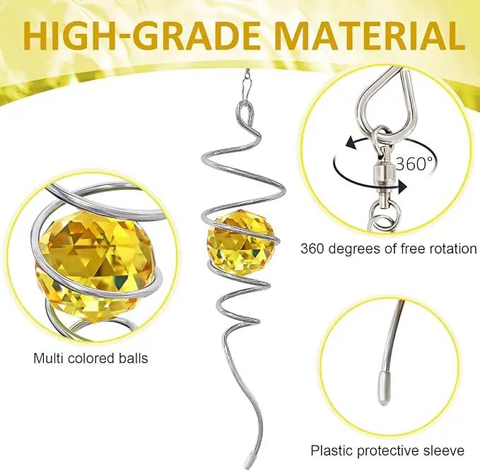 Gazing Ball Spiral Tail, Wind Spinner Stabilizer, Sun Catcher Metal Decor with Golden Crystal Glass Ball & Swivel Hook, Indoor Outdoor Decoration Garden Art Ornament Decorative Gifts 13 inch by GreenHaven Gardens