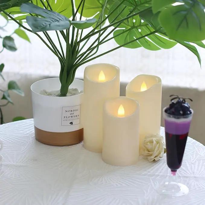 CANDLE CHOICE Waterproof Outdoor Battery Operated Flameless Pillar Candles with Timer Realistic Flickering Plastic Fake Electric LED Lights for Lantern Garden Wedding Christmas Decorations 3 Pack by GreenHaven Gardens