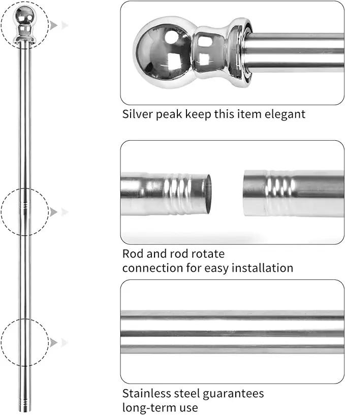 Quarut House Flag Pole Kit,Including 6Ft Stainless Steel Flag Pole,Heavy Duty Nylon 3x5 Ft American Flag,Aluminum Alloy Rings and Bracket.Wall Mounted Flagpole Set for Residential Commercial（Silvery） by GreenHaven Gardens