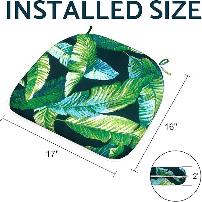 Indoor/Outdoor Chair Cushions 16x17 Inch, Patio Chair Cushions with Ties, All Weather Seat Cushions for Patio Furniture Home Garden Chair Use, Set of 4, Hanalei Lagoon by GreenHaven Gardens