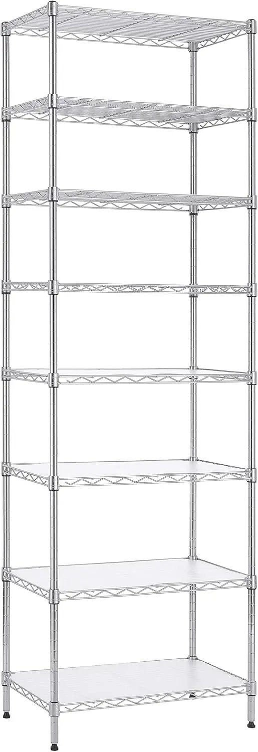 Finnhomy 8-Tier Wire Shelving Unit Adjustable Steel Wire Rack Shelving 8 Shelves Steel Storage Rack or Two 4-Tier Shelving Units with PE mat, Leveling Feet and Safety Device, NSF Certified, Chrome by GreenHaven Gardens