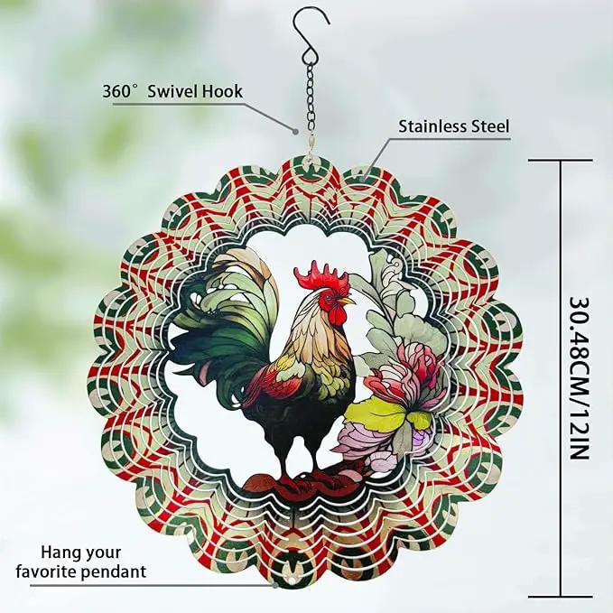Rooster Metal Wind Spinners - Gifts for Women Mom Grandma Wife, 12 inch 3D Indoor Outdoor Garden Decoration Crafts Cock Wind Spinner, Unique Outdoor Ornament-Suitable As a Creative Gift by GreenHaven Gardens