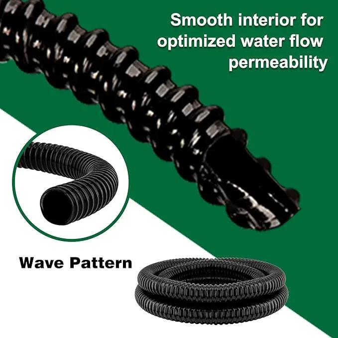 1" Dia. Corrugated Pond Tubing 1-Inch ID, 3.9 FT Length, Black PVC Kinkproof Strong Flex Tubing by GreenHaven Gardens