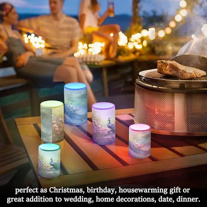 Flickering Flameless Candles, Peacock Flowers LED Candles with Remote Timer, Set of 2 Battery Operated Candle for Valentine Wedding Birthday by GreenHaven Gardens