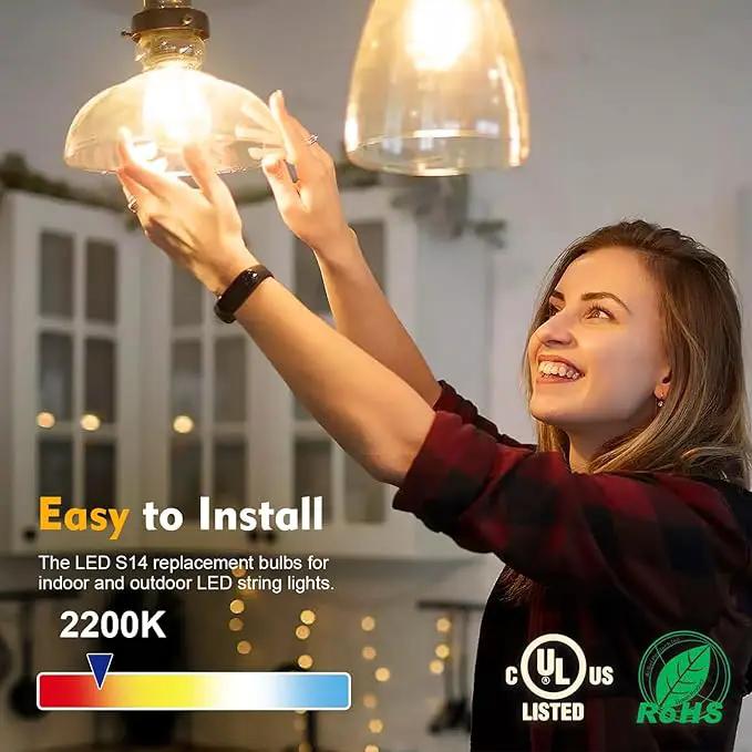 48 Pack LED S14 Replacement Light Bulbs, Shatterproof Outdoor 1 Watt to Replace 11Watts String Incandescent Bulb, Dimmable, E26 Regular Medium Screw Base, 2200K Warm White by GreenHaven Gardens